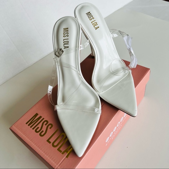 Miss Lola Audrena White Clear Strappy Heels Sandal New US 8 - Picture 5 of 9